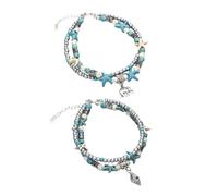 NOLITOY Tobillera de Mujer Doble Capa Cuentas de Concha y Colgante Elefante Vintage, Joyería para Pie Elegante, 2 Piezas, Accesorios Bijouterie para Uso Diario y Fiesta