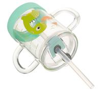 NOLITOY Vaso de Vidrio con Doble y Pajita de Silicona Taza Infantil con para Leche Transparente y Portátil Resistente al Calor para Desayuno y Diario