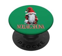 Nollaig Shona gnomo sosteniendo un Vaso de irlandés seco Stout PopSockets PopGrip Adhesivo
