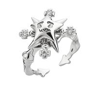 NOLOWY Anillo giratorio giratorio con estrella de circonita, anillos ajustables para mujer, boda, mujer, joyería estética de Navidad