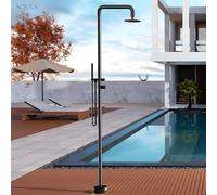 NOLUXA IMEX - Ducha Piscina Exterior Acero S.316 Agua Caliente Fría Negro Mate | Ducha Empotrada Suelo para Jardín, Piscina y Terraza con Alcachofa y Rociador | Grifería Monomando con Doble Entrada