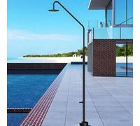NOLUXA IMEX - Ducha Piscina Exterior Acero S.316 con Lava-pies Negro Mate | Ducha Empotrada Suelo para Jardín, Piscina y Terraza | Grifería 1 vía (Agua Fría) con Rociador y Tratamiento Anticorrosión