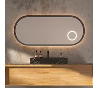 NOLUXA LEDIMEX - Espejo Baño Retroiluminado 100x55cm con Luz LED, Antivaho y x3 de Aumento | Espejo Inteligente Ovalado con Luz Triled (Cálida, Neutra y Fría) | Serie Rimini | Color Negro Mate