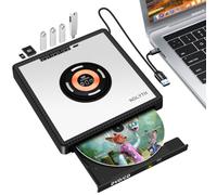 NOLYTH Unidad de CD externa para laptop: con cargador inalámbrico de 15 W | Grabador óptico de DVD para Apple Mac Linux Windows PC, lector de discos portátil con 3 puertos USB 3.0, 1 USB C