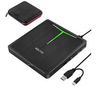 NOLYTH Unidad de DVD externa, unidad de CD externa USB, grabadora externa de CD/DVD RW con puertos SD/TF/2 USB, unidad de CD externa portátil para ordenador portátil, PC, MacBook, Windows 11