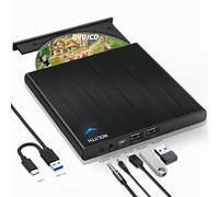 NOLYTH Unidad externa de CD DVD con salida de audio/ranuras USB, USB 3.0 tipo C CD/DVD RW, unidad de disco delgado, grabadora de CD ROM, MacBook, Apple computadora