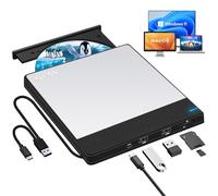 NOLYTH Unidad externa de CD/DVD para laptop: graba DVD y CD para archivos, soporte de copia de seguridad de datos, M-Discs - Plug & Play para Mac Windows - Portátil de alta velocidad con puertos SD/TF