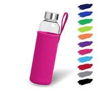 NOMA Botella de cristal de 0,5 l con funda de neopreno, botella de cristal en 500 ml, 600 ml y 1000 ml con funda protectora y tapa de acero inoxidable, botella de agua para deportes, oficina, escuela