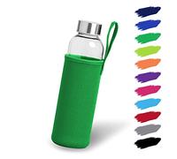 NOMA Botella de cristal de 0,5 l con funda de neopreno, botella de cristal en 500 ml, 600 ml y 1000 ml con funda protectora y tapa de acero inoxidable, botella de agua para deportes, oficina, escuela