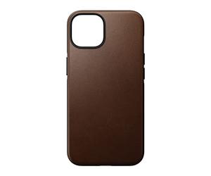 Nomad Goods Nomad - Funda de piel moderna para iPhone 14, funda rústica de cuero marrón con bordes elevados de 360°, protección contra caídas de 10 pies, carga inalámbrica y segura