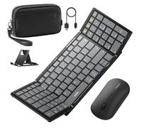Nomad N0158 - Juego de teclado y mouse inalámbrico plegable, 3 canales Bluetooth, teclado plegable con teclado numérico para viajes, con soporte y bolsa de accesorios, para iPad/iPhone/Mac/Android
