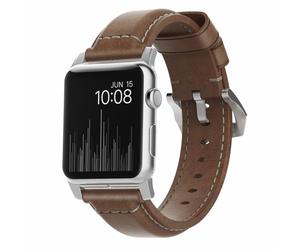 Nomad traditional leather strap Apple Watch 42mm / 44mm / 45mm / 49mm bruin / zilver - NM1A4RST00