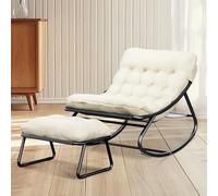 NomadNomics Sillón de relax con taburete, cómodo sillón de lectura, cómodo sillón de salón hasta 150 kg, mecedora para los oídos, silla reclinable con reposapiés, silla moderna tapizada (blanco)