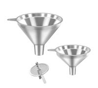 Nomatox Juego de 3 embudos de cocina de acero inoxidable, embudos para uso en cocina, botellas de llenado de 2 tamaños, embudo y colador para llenar diferentes botellas y bolsas