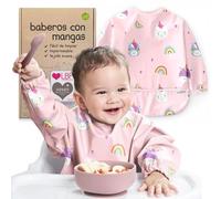 Nombear Baberos Bebé Impermeables con Mangas - Babero con Mangas Impermeable para BLW, desde 6 Meses, Fácil de Limpiar y de Secado Rápido