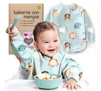 Nombear Baberos Bebé Impermeables con Mangas - Babero con Mangas Impermeable para BLW, desde 6 Meses, Fácil de Limpiar y de Secado Rápido
