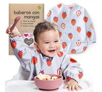 Nombear Baberos Bebé Impermeables con Mangas - Babero con Mangas Impermeable para BLW, desde 6 Meses, Fácil de Limpiar y de Secado Rápido