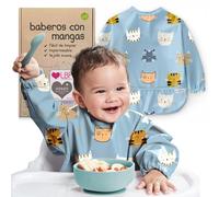 Nombear Baberos Bebé Impermeables con Mangas - Babero con Mangas Impermeable para BLW, desde 6 Meses, Fácil de Limpiar y de Secado Rápido