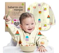 Nombear Baberos Bebé Impermeables con Mangas - Babero con Mangas Impermeable para BLW, desde 6 Meses, Fácil de Limpiar y de Secado Rápido