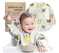 Nombear Baberos Bebé Impermeables con Mangas - Babero con Mangas Impermeable para BLW, desde 6 Meses, Fácil de Limpiar y de Secado Rápido
