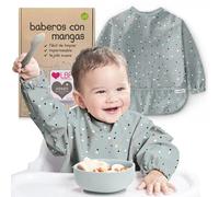 Nombear Baberos Bebé Impermeables con Mangas - Babero con Mangas Impermeable para BLW, desde 6 Meses, Fácil de Limpiar y de Secado Rápido