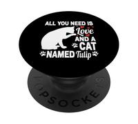 Nombre de Gato Personalizado Tulip Lindo Gatito Amante de Las Mascotas PopSockets PopGrip Adhesivo
