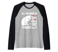Nombre de Gato Personalizado Zeus Lindo Gatito Amante de Las Mascotas Camiseta Manga Raglan