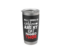 Nombre de gato Thor Gifts All I Need Is Coffee Cat Named Thor Vaso térmico de acero inoxidable de doble pared
