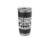 Nombre de perro Maggie regalo personalizado This Human Belongs To a Vaso térmico de acero inoxidable de doble pared