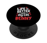 Nombre del gato Benny La vida es mejor con mi gato Benny PopSockets PopGrip Adhesivo
