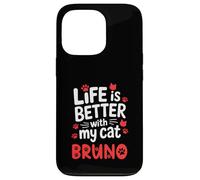 Nombre del Gato Bruno La Vida es Mejor con mi Gato Bruno Carcasa para iPhone 13 Pro