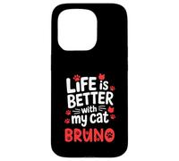 Nombre del Gato Bruno La Vida es Mejor con mi Gato Bruno Carcasa para iPhone 15 Pro