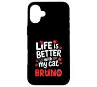 Nombre del Gato Bruno La Vida es Mejor con mi Gato Bruno Carcasa para iPhone 16 Plus