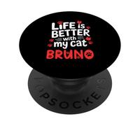 Nombre del Gato Bruno La Vida es Mejor con mi Gato Bruno PopSockets PopGrip Adhesivo