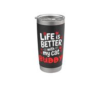 Nombre del gato Buddy La vida es mejor con mi amigo gato Vaso térmico de acero inoxidable de doble pared
