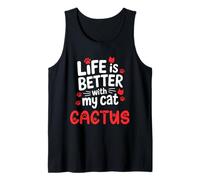 Nombre del Gato Cactus La Vida es Mejor con mi Gato Cactus Camiseta sin Mangas