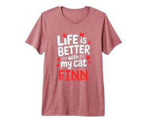 Nombre del Gato Finn La Vida es Mejor con mi Gato Finn Camiseta Premium
