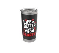 Nombre del gato Fluffy Life Is Better With My Cat Fluffy Vaso térmico de acero inoxidable de doble pared