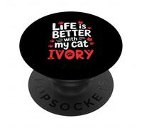 Nombre del Gato Ivory Life Is Better with My Cat Ivory PopSockets PopGrip Adhesivo