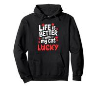 Nombre del Gato Lucky Life Is Better with My Cat Lucky Sudadera con Capucha