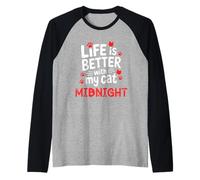 Nombre del Gato Midnight Life Is Better with My Cat Midnight Camiseta Manga Raglan