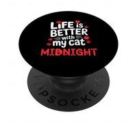 Nombre del Gato Midnight Life Is Better with My Cat Midnight PopSockets PopGrip Adhesivo