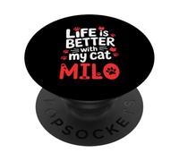 Nombre del Gato Milo La Vida es Mejor con mi Gato Milo PopSockets PopGrip Adhesivo