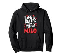 Nombre del Gato Milo La Vida es Mejor con mi Gato Milo Sudadera con Capucha
