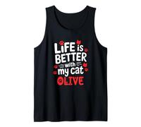 Nombre del Gato Olive Life Is Better with My Cat Olive Camiseta sin Mangas