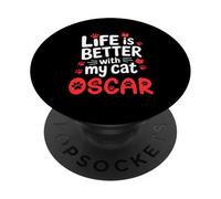 Nombre del Gato Oscar La Vida es Mejor con mi Gato Oscar PopSockets PopGrip Adhesivo