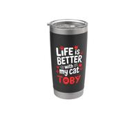 Nombre del gato Toby La vida es mejor con mi gato Toby Vaso térmico de acero inoxidable de doble pared