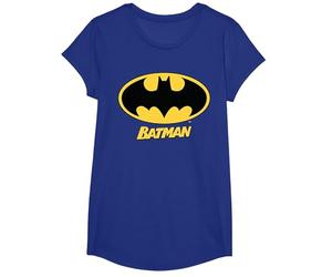 Nombre del Logotipo de Batman de DC Kids Camiseta, Niñas, Azul Real, L