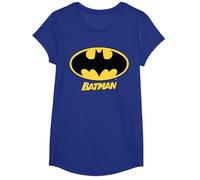 Nombre del Logotipo de Batman de DC Kids Camiseta, Niñas, Azul Real, S