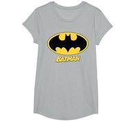Nombre del Logotipo de Batman de DC Kids Camiseta, Niñas, Gris Jaspeado, L